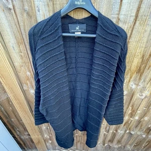 Peruvian Connection 100% Alpaca Black Ribbed Oversized Cardigan Sweater Wrap M - Picture 1 of 8