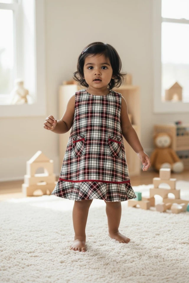 Vintage 2004 Gymboree  Plaid Flounced Jumper Dress 18-24 Mos Fully Lined Pockets - Image 1 of 4