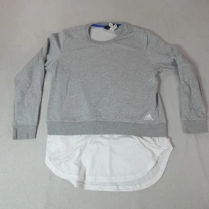 Adidas Sweatshirt Damen Large grau Lagenlook Mesh Saum Rundhalsausschnitt Drop Tail Y2K - Bild 1 von 18