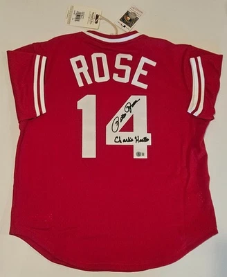 Pete Rose Signed Reds Mitchell Ness Authentic Jersey w/Charlie Hustle Fanatics - Image 1 of 4