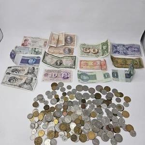Vintage Foreign Money Lot Paper Bills, Notes, and Coins Over 65 Pieces! - Picture 1 of 11