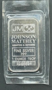 Barra de plata fina Johnson Matthey de 1 oz .999 de 1 onza Troy - Imagen 1 de 2