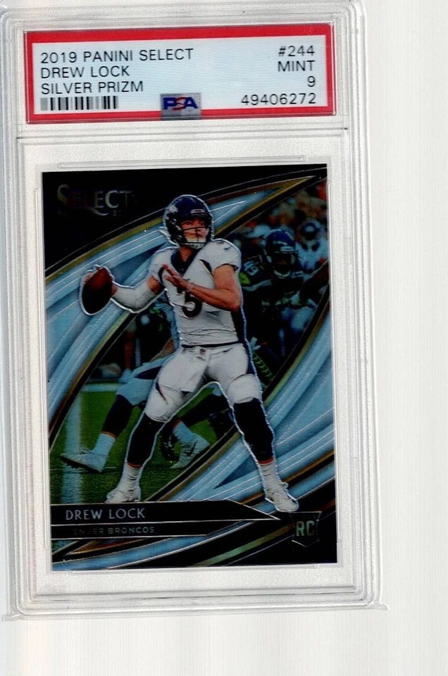 #244  silver prizm     DREW LOCK  rc 2019  PANINI SELECT  PSA 9  rookie - Image 1 of 1