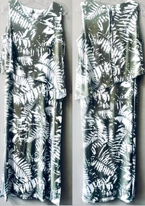 CHICOS SLEEVELESS OLIVE GREEN/WHITE PALM LEAF TROPICAL MAXI SIZE M(8) - Picture 1 of 7