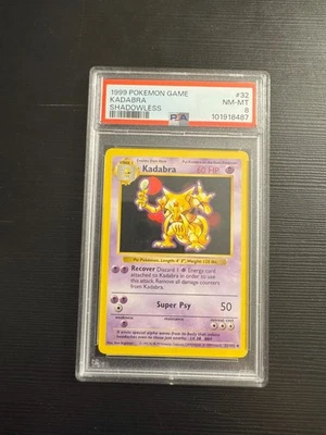 PSA 8 NM-MT KADABRA #32/102 SHADOWLESS 1999 POKEMON BASE SET ENGLISH - Image 1 of 2