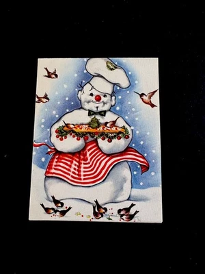 1 VTG Crestwick Charlot Byj Xmas Greeting Card Cute Snowman W/ Bird Seed Platter - Image 1 of 3