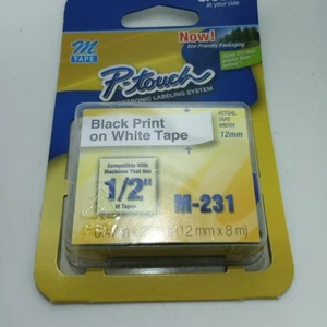#O) Brother P-Touch M-Band M-231 1/2" SCHWARZ auf WEISS 0,47 Zoll × 26,2 Fuß - Bild 1 von 1