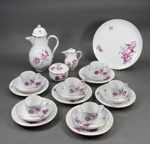Meissen 22-tlg. Kaffeeservice Blume 3 schräg, purpur mit Goldrand - Bild 1 von 19