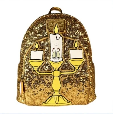 Mini Mochila Loungefly Disney Beauty And The Beast Lumiere Lantejoulas Exclusiva Nova - Imagem 1 de 4