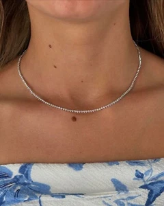 3MM Round Cut Lab Created Diamond 18k White Gold Plated Women 18" TennisNecklace - Picture 1 of 2