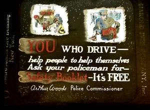 ANTIQUE 1918 AUTOMOTIVE PUBLIC SAFETY MESSAGE & BOOKLET AD MAGIC LANTERN SLIDE - Picture 1 of 4