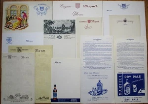 Cognac French Advertising Menu 1940s Set of Twelve 12, Martell, Bisquit, Meukow - Picture 1 of 1