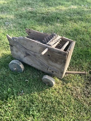 VTG Farmhouse Decor Homemade Toy Threshing Machine Weathered Wood Rustic Metal - Image 1 of 4