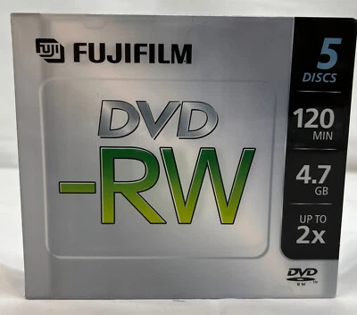 BRAND NEW Pack 5 DVD-RW Fujifilm Discs Disks DVDs 120 Min 4.7GB Jewel Cases - Image 1 of 3
