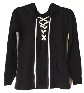 Material Girl Active Juniors' Lace-Up Pullover Hoodie Size XS Color Black - Picture 1 of 2