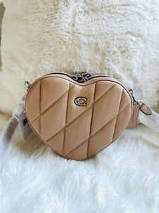 NWT COACH Quilted Leather Heart Crossbody Bag Lh/buff Beige CE725 - Picture 1 of 15