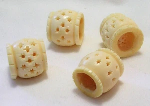 4 INDIA BONE FANCY TUFFET SHAPE JUMBO DREAD LOCK HAIR BEADS HOLES AVERAGE 9-12mm - Picture 1 of 3