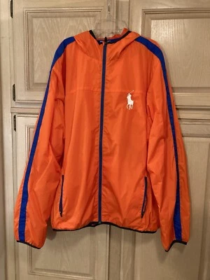 POLO RALPH LAUREN 67 ПРОИЗВОДИТЕЛЬНОСТИ БОЛЬШОЙ ПОНИ ОРАНЖЕВЫЙ ВЕТРОВКА КУРТКА с КАПЮШОНОМ XL - Изображение 1 из 4