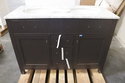 Tocador doble espresso 48" con tapa de mármol Carrara SOLO RECOGIDA LOCAL (CA) Foto 1 de 4