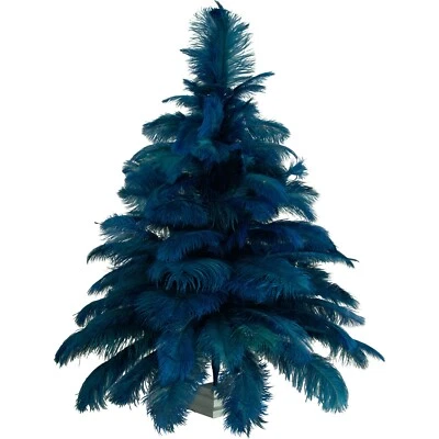 Blue Ostrich Feather Christmas Tree Real Bird Feather Branches Stand Included - Image 1 of 4