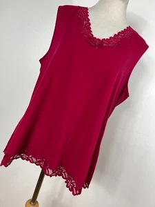 Coldwater Creek XL Tank Top Shirt Ruby Red V Neck Lace Trim Stretch Woman V4 - Picture 1 of 6