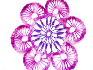 8 Inch Hand Crocheted Round Doily Purple and White Vareigated - Picture 1 of 4