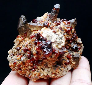 ¡Top 135,4 g! Granate espessartina rojo naranja gemmy sobre espécimen mineral ortoclasa - Imagen 1 de 9