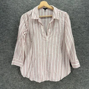 Ann Taylor Blouse Women S Small White Striped Collared Long Sleeve Cotton Casual - Picture 1 of 7