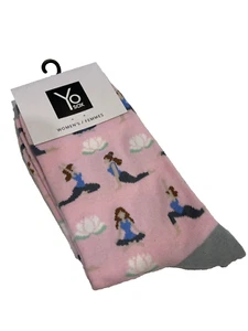 NEU DAMEN ROSA YO SOX MIT YOGA-DRUCK BAUMWOLLE CREW-SOCKEN - Bild 1 von 3