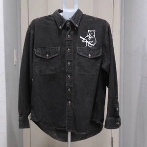 Vintage Denim Shirt John Ashford Sport Men XL Black Button Up 90s Y2k Light Wash - Picture 1 of 7