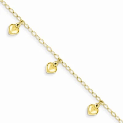 14k Yellow Gold 10mm Puffed Heart Kids Charm Bracelet Children's Jewelry 6" - Image 1 of 2