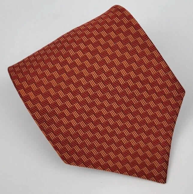 Corbata de lino moda seda roja naranja geométrica para hombre 57 x 3,75 Foto 1 de 4
