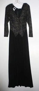 Abito nero Tadashi Shoji x Cache grande oro glitter anni 90 abito gotico glam - Foto 1 di 9