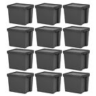 12 x Black Storage Box with Lids Heavy Duty Recycled Plastic Stackable Container