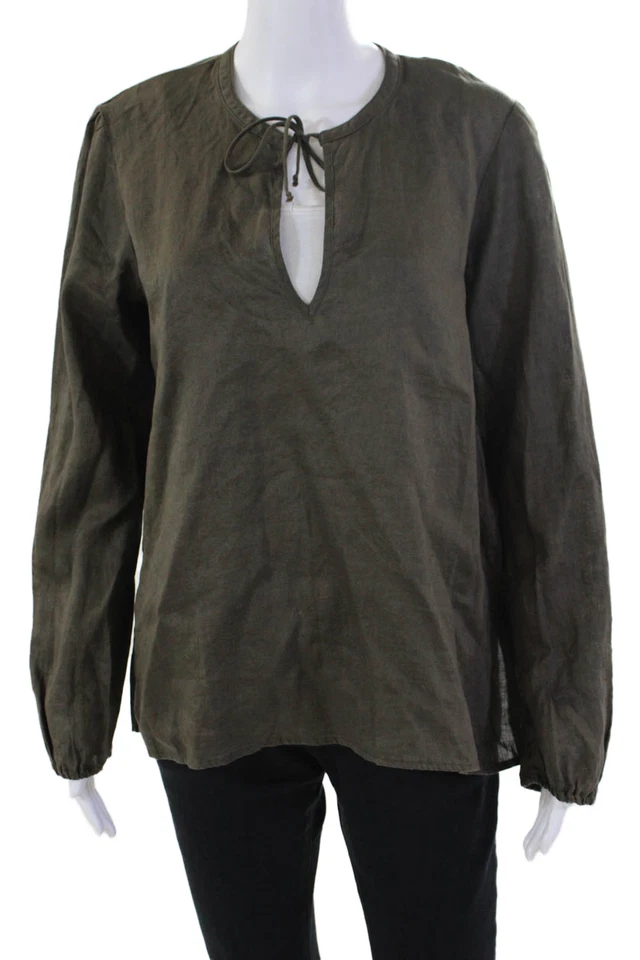Blusa de lino verde con dobladillo abertura manga larga James Perse estándar para mujer talla 3 Foto 1 de 4