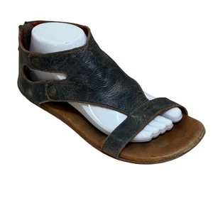 Bed Stu Sandals Women 9 Black Lux Soto Cutout Distressed Leather Boho Ankle - Picture 1 of 8