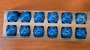 Vintage 12er Box blau glänzend Brite Glas Christbaumschmuck Original Retro - Bild 1 von 21
