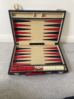 Backgammon Set with Navy Carry Case - Image 1 of 4