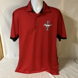 Port Authority Mens Polo Shirt Red Large Ford Mustang Logo Polyester Free Ship! - Picture 1 of 8