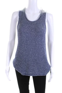 White + Warren Womens Crew Neck Metallic Knit Tank Top Blouse Blue Size Large - Picture 1 of 5