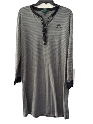 Camisa para dormir pijama Lauren Ralph Lauren talla grande negra blanca a rayas jersey tejido Foto 1 de 4