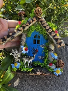Blue fairy door, miniature garden, wooden fairy door, fairy furniture - Picture 1 of 7