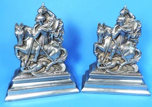 heavy ST. GEORGE SLAYING THE DRAGON BOOKENDS (XLNT) - Picture 1 of 4