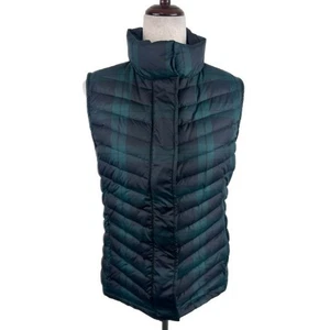 Talbots Plaid Blackwatch Puffer Vest Down Fill Jacket Green Black Size Medium - Picture 1 of 6