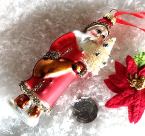 Christmas Ornament OLD FASHIONED SANTA w Bristle Tree ANTIQUED GLITTER GLASS 5" - Picture 1 of 3