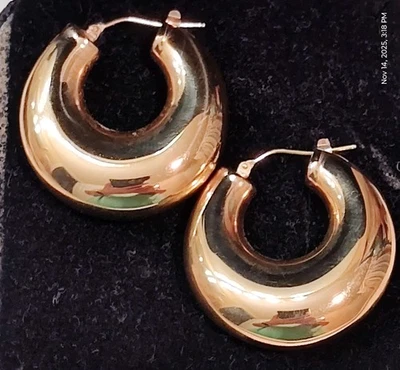 Pendientes de aro hinchados de oro amarillo de 14 kt Milor de 11,5 g muy buenos/justos de colección Foto 1 de 4