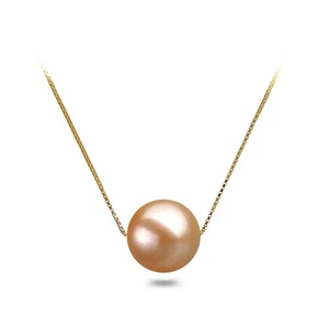 10.5mm Pink Floating Shell Pearl Pendant Necklace 18" Sterling Silver Box Chain - Picture 1 of 6
