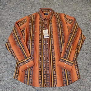 Vintage Wrangler Western Checotah Long Sleeve Shirt Mens Large Aztec Pearl Snaps - Picture 1 of 9