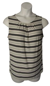 Ann Taylor L White Navy Green Stripe Shirt Top Tank Shell Stretch - Picture 1 of 3