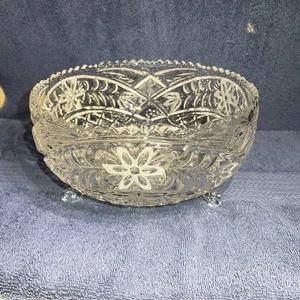 Imperlux Cristal de plomo cortado a mano 3 patas 8" Tazón de margarita y trigo Alemania ~ #83 - Imagen 1 de 9